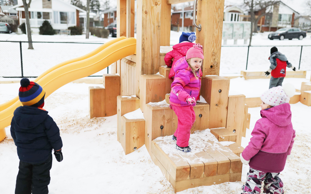 hamilton ontario child care wood playground slide climber balance beam